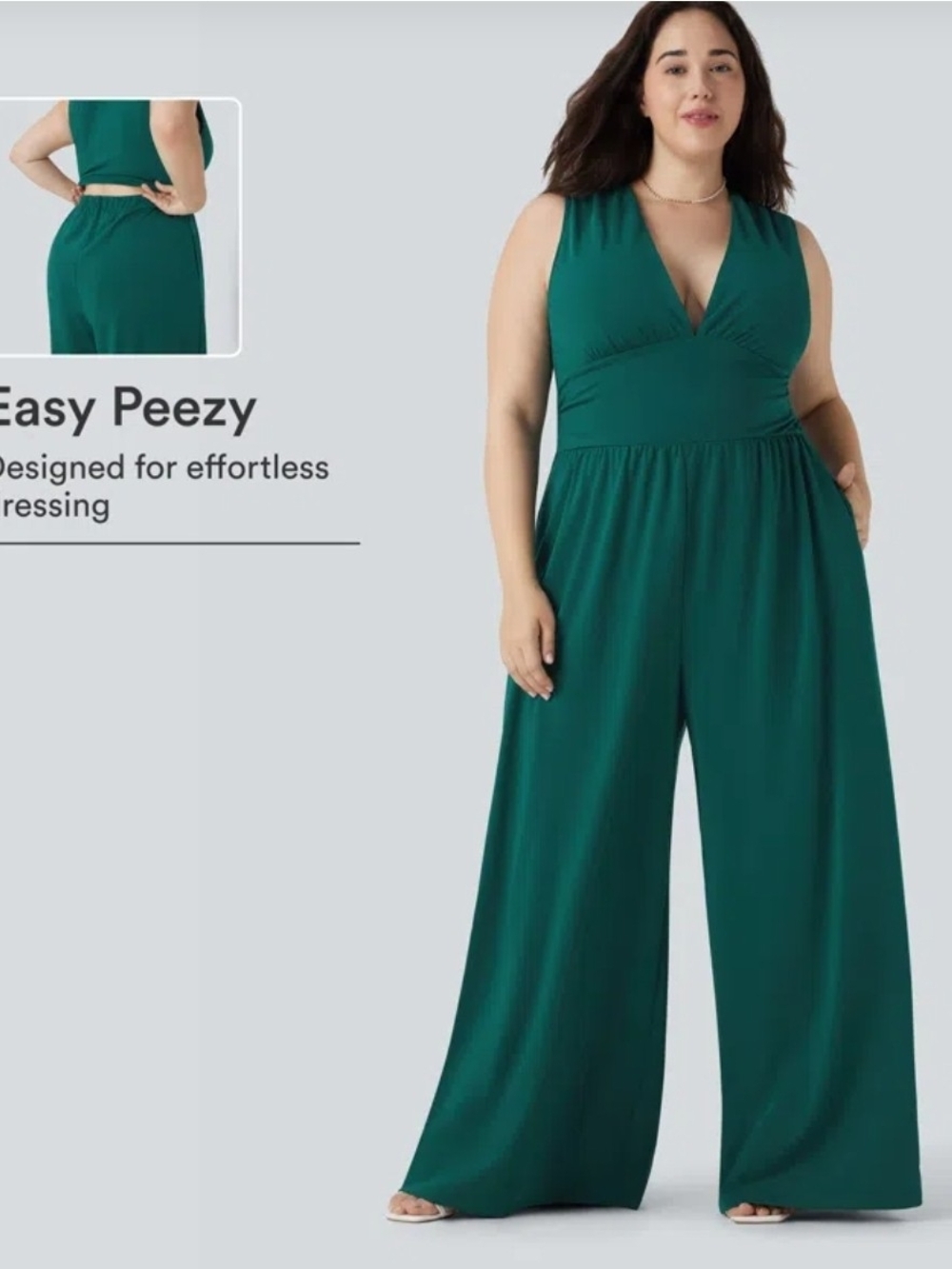 Plus Size V Neck Sleeveless Jumpsuit with Pockets-Easy Peezy 2X Green (249B6)